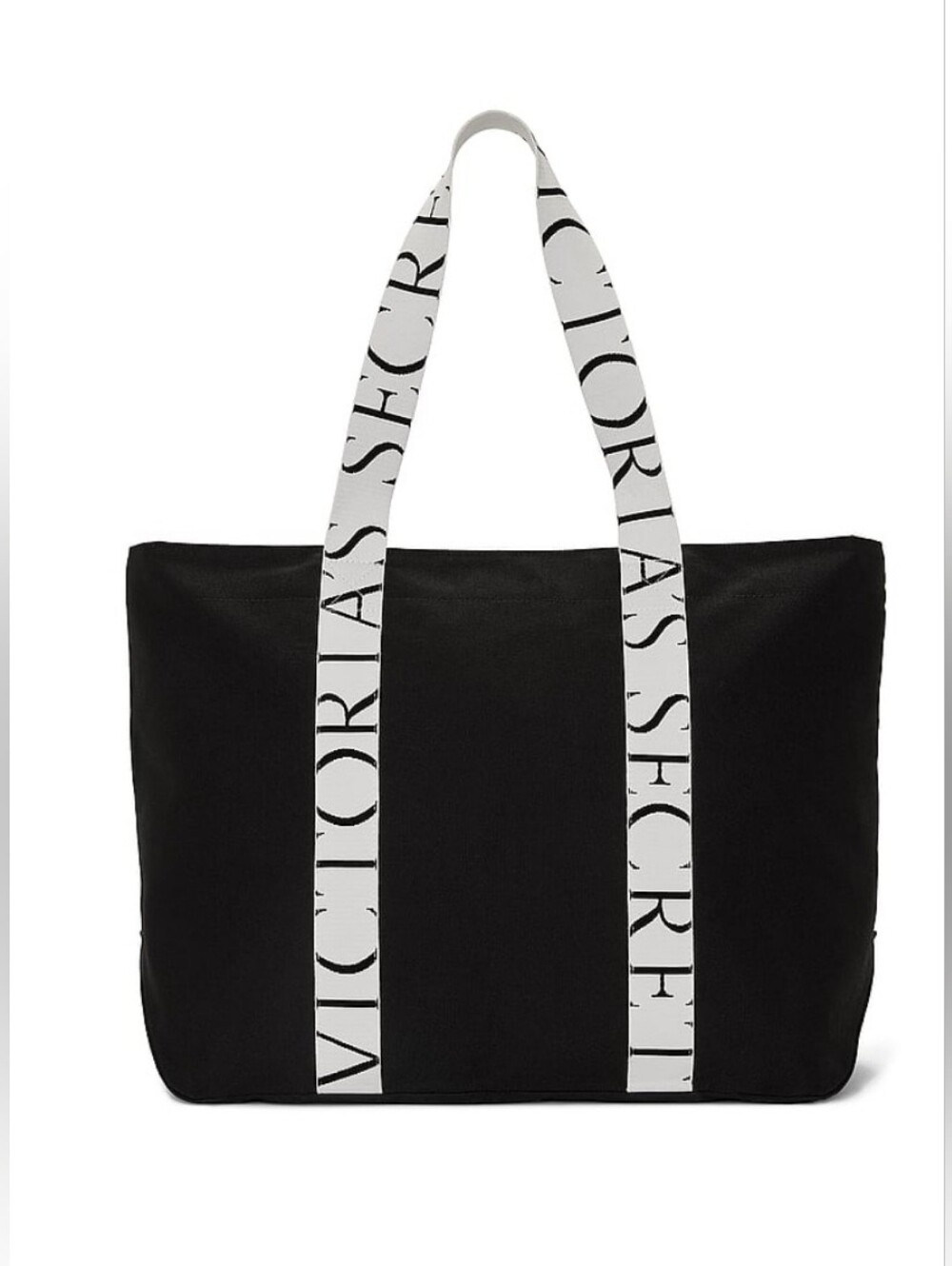 Victoria's Secret Black Canvas Tote with Branded White Straps